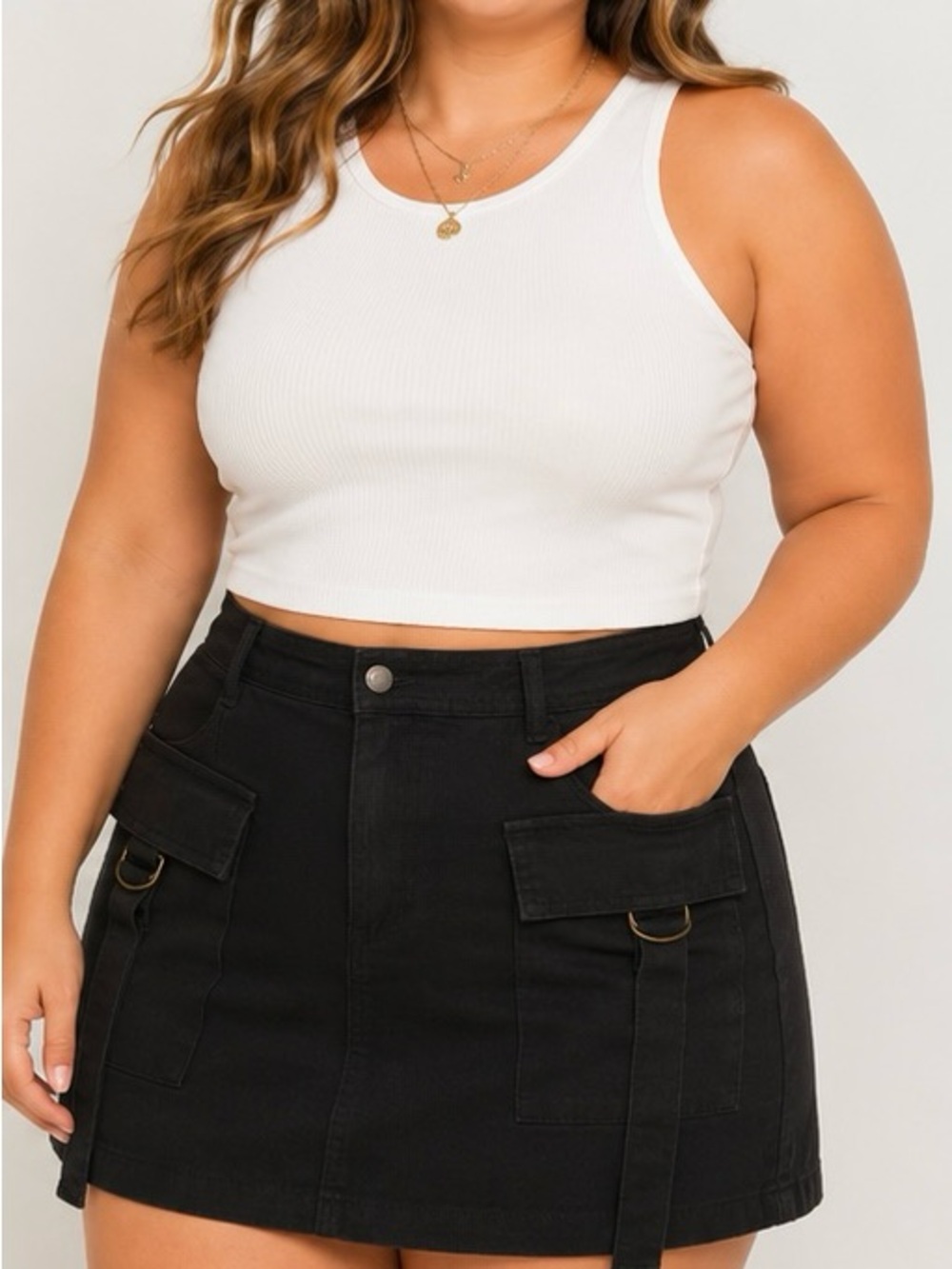 Cider Black Utility Cargo Mini Skirt Size Large Y2K Streetwear